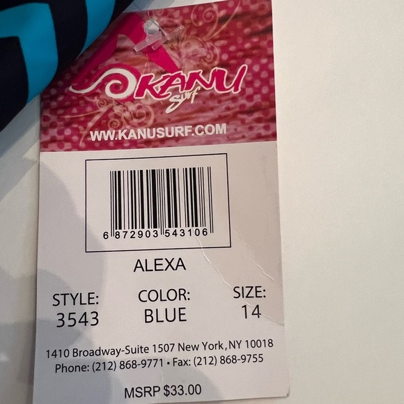 KANU GIRLS SIZE 14 BLUE/NAVY CHEVRON PATTERN PADDED TANKINI. CRISS CROSS 
NWT - Picture 8 of 8
